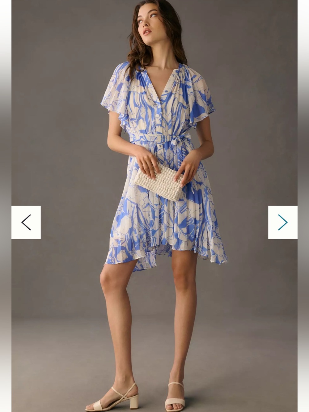By Anthropologie V-Neck Ruffle Sleeve Pleat Dress